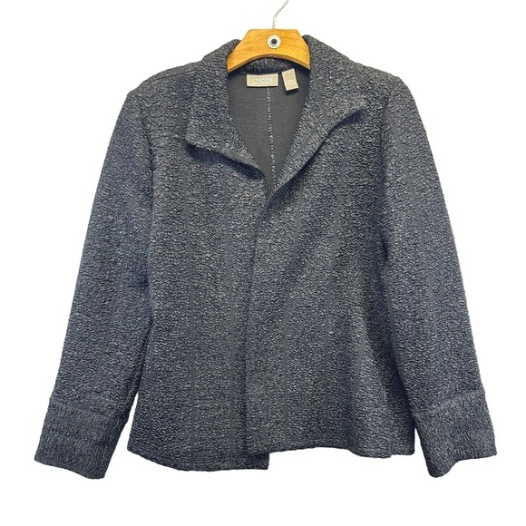 Chico's Jackets & Blazers - Chicos Black Crinkle Textured Open Front Jacket Blazer Size 1 Medium Striped
